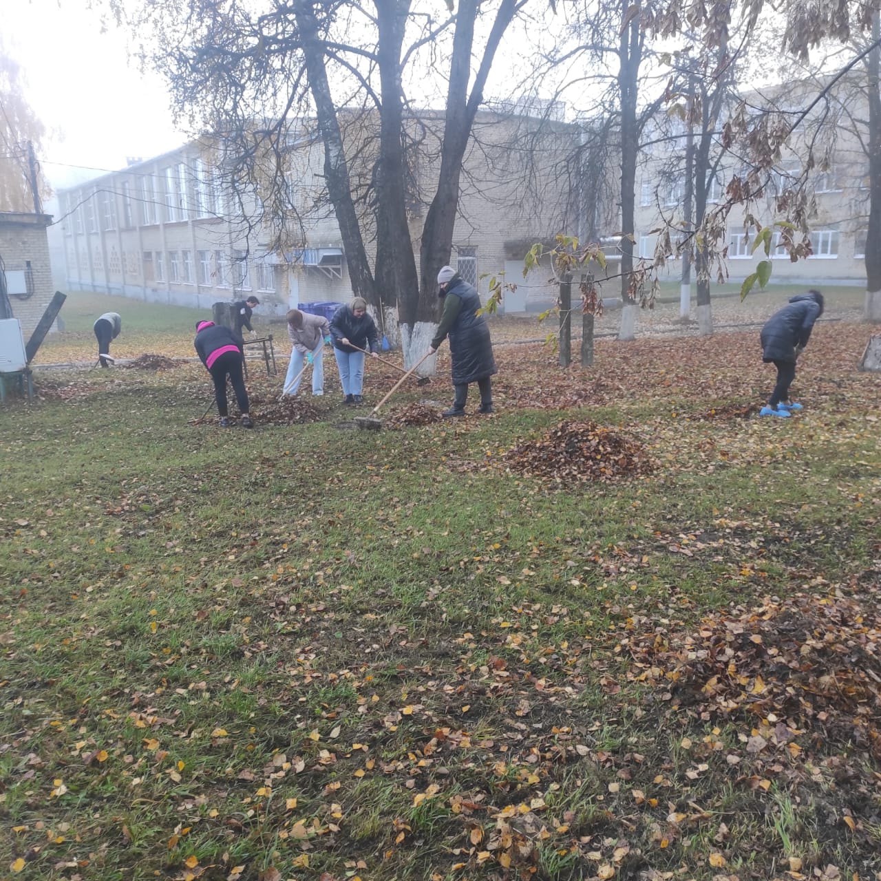 Учителя МБОУ Средней школы №20 вместе с волонтёрами приняли участие в уборке территории школы.